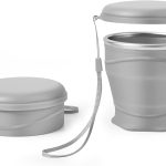 Foldable Silicone Cup with Lid (260ml) - with  Rim, Lightweight and Portable, Designed for Travel, Camping, and Outdoor Sports (Gray)
