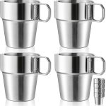 Four-Piece  Camping Cup Set (11 oz) - Double-Layer Anti-Scalding with Folding Handle, Stackable Design, Insulated, Suitable for Outdoor Gatherings and Travel