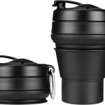 Large Capacity Folding Coffee Cup (480ml) - Leakproof Silicone Portable Travel Mug, Microwave and Dishwasher Safe, Essential for Outdoor Travel (Black)