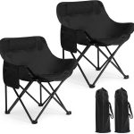 2 Pack Compact Camping Chairs Portable Folding for Outside with Carry Bag Lightweight Moon Chairs for Travel Picnic Hiking Beach Fishing, 600D Oxford, Supports 330lbs(Black)
