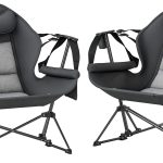 Double Hammock Camping Chair, Adjustable Back Folding Rocking Chair Swinging Hammock Chair with Cup Holder, Headrest and Padded Seat for Travel Sports Concerts Lawn Backyard, Gray