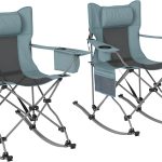 Folding Rocking Camping Chairs for Adults, Portable Outdoor Rocking Chairs with Headrest, Cooler Bag, Cup Holder, Carry Bag for Picnic Outside and Outdoor Travel, 2 Pack, Gray