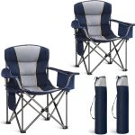 Oversized Portable Camping Folding Chair, Heavy Duty Portable Lawn Chairs, Folding Chairs for Outside with Cup Holder and Cooler Bag for Camp, Travel, Support 450 LBS, 2 Pack,Blue